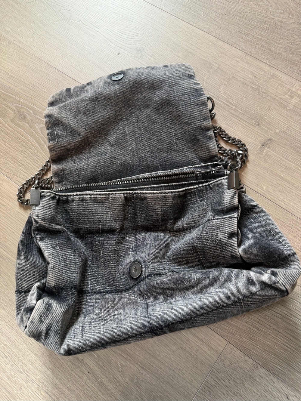 ZARA jean Black Textured Shoulder Bag with Chain Strap - Picture 4 of 8